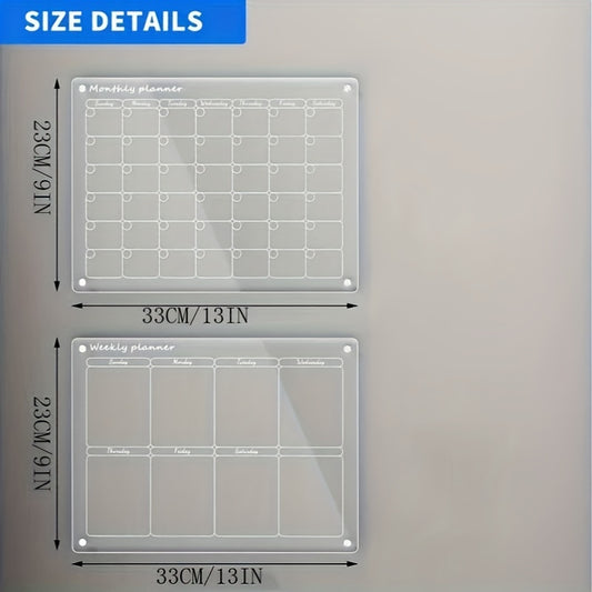2pcs Transparent Magnetic Refrigerator Board Calendars