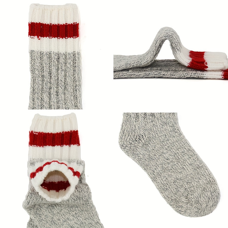 2 Pairs Striped Knitted Socks Comfy & Warm Tube Socks Women's Stockings