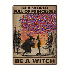Halloween Witch & Princess Retro Tin Metal Sign for Bar Garage