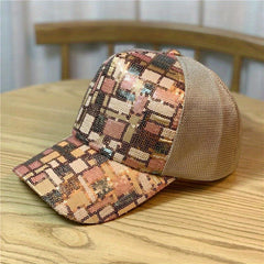 Plaid Sequins Baseball Cap Y2K Hip Hop Mesh Trucker Hat Unisex