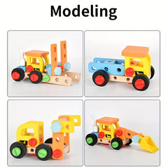 Kids' Animal & Vehicle Assembly Toolbox DIY Wooden Building Blocks Set