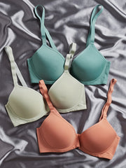 3pcs Solid T Shirt Bras Comfortable Push Up Bra Women's Lingerie