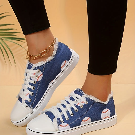 Women's Baseball Print Canvas Shoes Low Top Sneakers