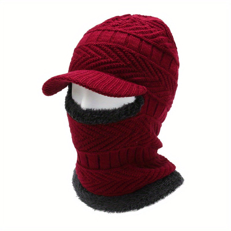 Men's Winter Plus Velvet Knitted Hat Neck Protection Windproof Woolen Warm Hat