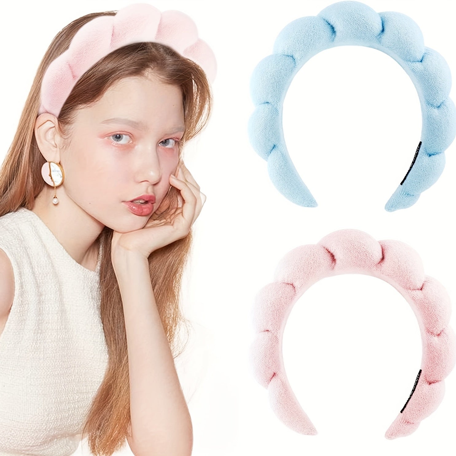 2pcs Spa Headband For Women Towel Cloth Headband Sponge Spa Headband