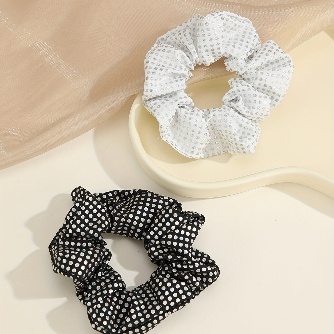2pcs Sequin Polka Dot Print Scrunchie Hair Tie Hair Rope Hair Accessories
