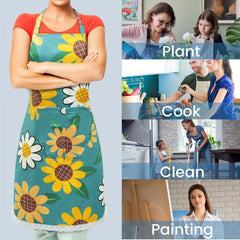 Waterproof Floral Apron with Pocket for Kitchen Gardening and Salon