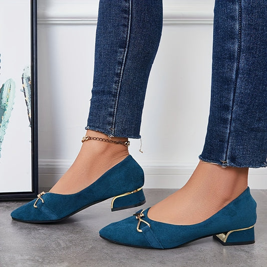 Women's Buckle Decor Block Heels Pointed Toe Slip On Shoes