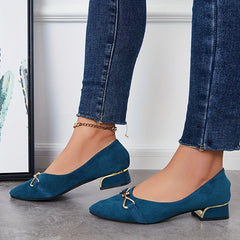 Women's Buckle Decor Block Heels Pointed Toe Slip On Shoes