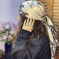 Leopard Chain Print Bandana Hijab Silk Square Scarf Vintage Turban