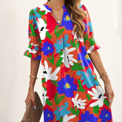  Floral Bell Sleeve Mini Dress
