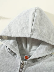 Girls Heart Print Hooded Sweatshirt Jacket with Zipper