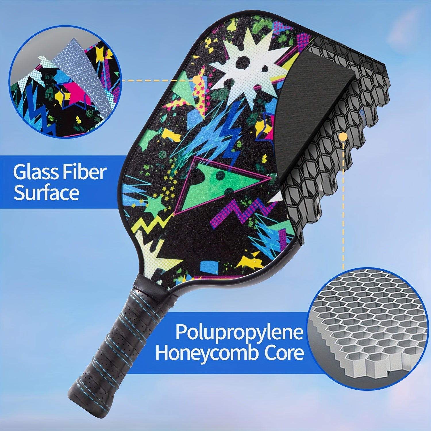 Fiberglass Pickleball Racket w/ Cushioning & Polypropylene Core - 11.99 cm Grip