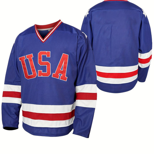 Men's Stripe Long Sleeve Ice Hockey Jersey Retro Classic Embroidery