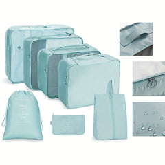 7pcs Solid Zipper Packing Cubes Lightweight Multifunctional Luggage Bags