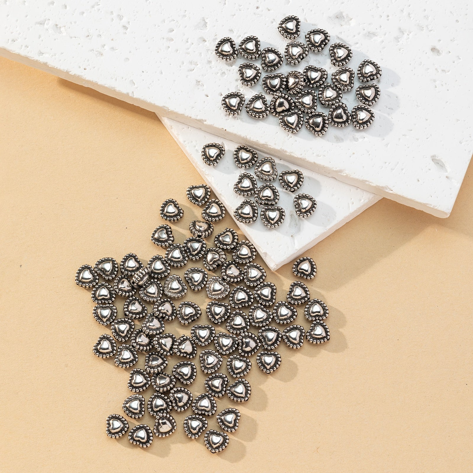 100pcs Retro Heart Beads DIY Jewelry Making Accessories