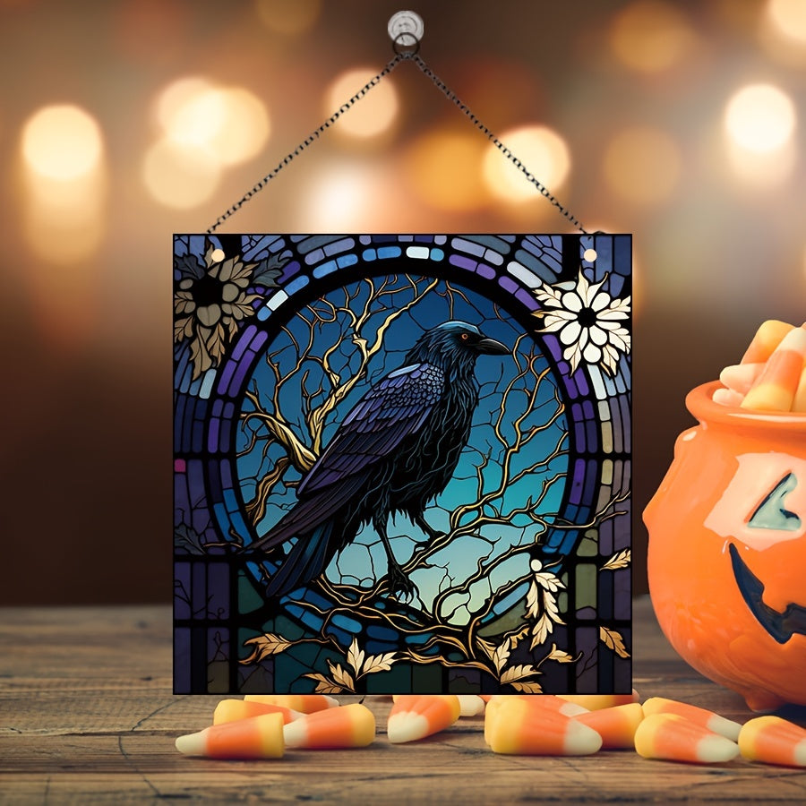 Halloween Acrylic Scary Window Hangings with Crow Design