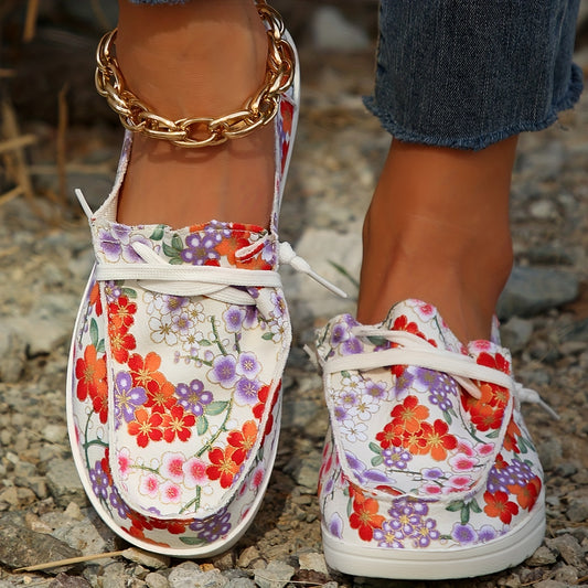 Women's Floral Canvas Slip-On Sneakers Casual Lightweight Shoes