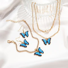 Butterfly Pendant Jewelry Set Necklace Bracelet Earrings