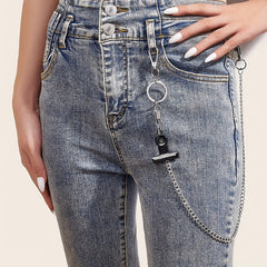 Punk Slogan Charm Pant Chain Metal Hip Hop Jeans Decoration Women