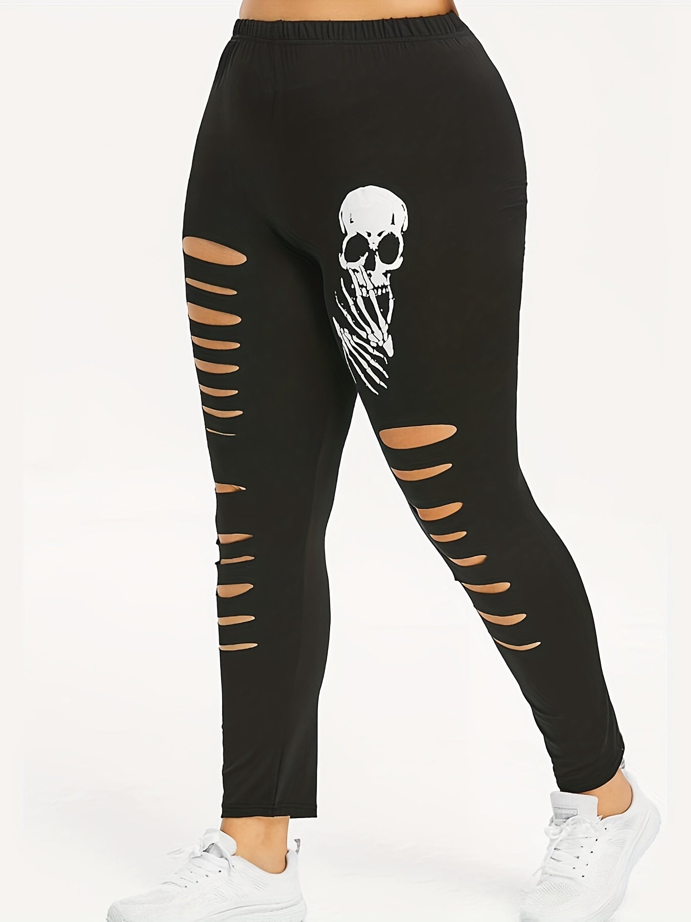  Skull Print Cut Out High Rise Leggings