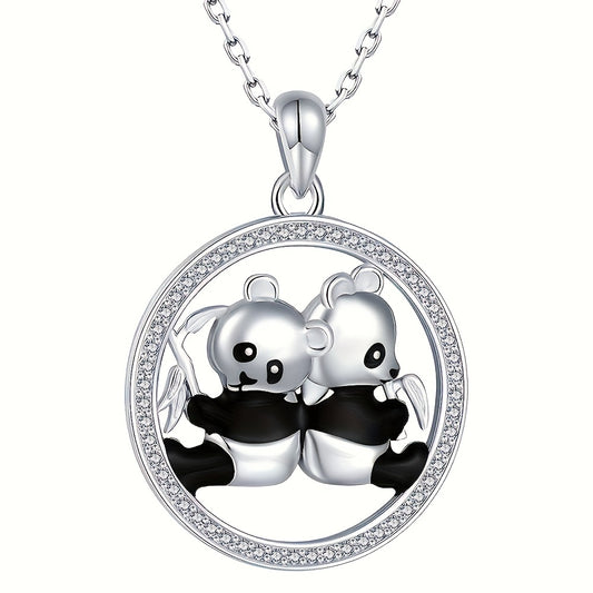 Panda Pendant Necklace Gemstones Clavicle Chain Jewelry Gift Men