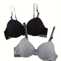 2pcs Letter Straps Push Up Bras Breathable Intimates Bra Women's Lingerie