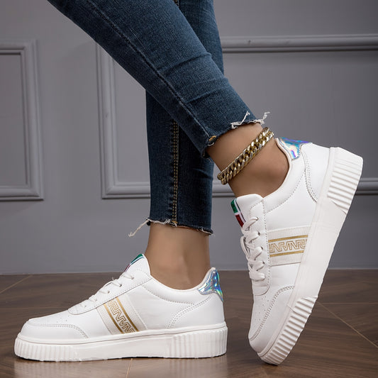 Women's Letter Graphic Lace-up Low Skate Shoes Comfy Outdoor Flats