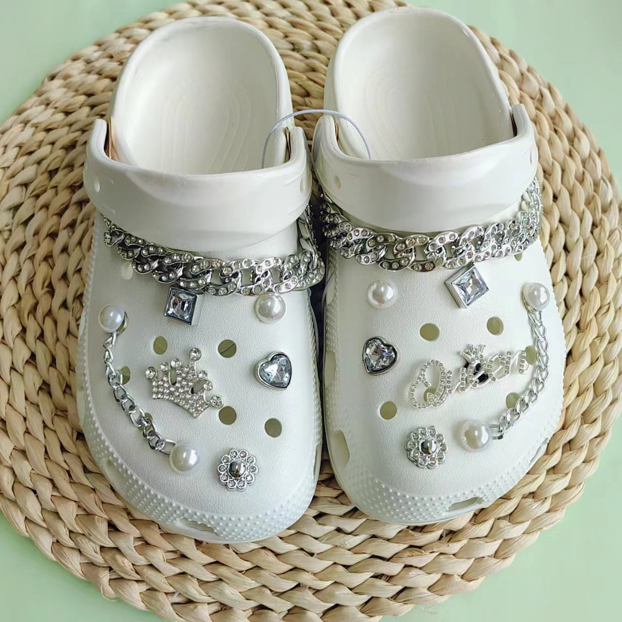 14pcs Shoe Accessories Set Crown Alphabet Flash Diamond Chain