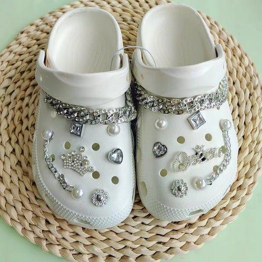 14pcs Shoe Accessories Set Crown Alphabet Flash Diamond Chain