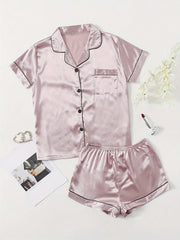 Satin Pajama Set Short Sleeve & Shorts Women's Sleepwear