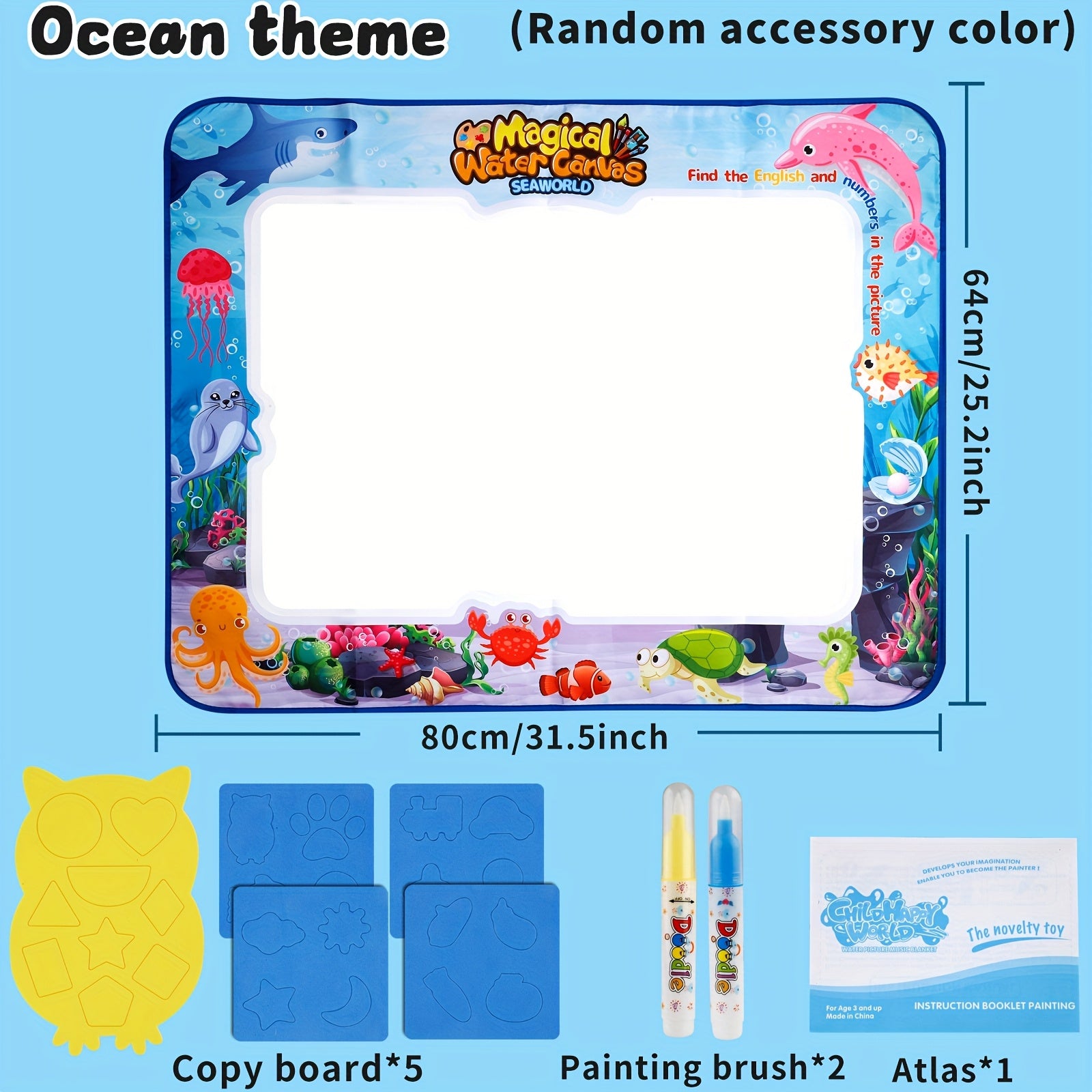 MQUDUO Large Kids Water Drawing Mat with Alphabet Numbers Animals