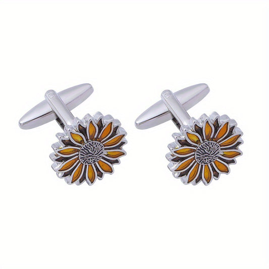 Men's Vintage Sunflower Cufflinks for Business Shirt