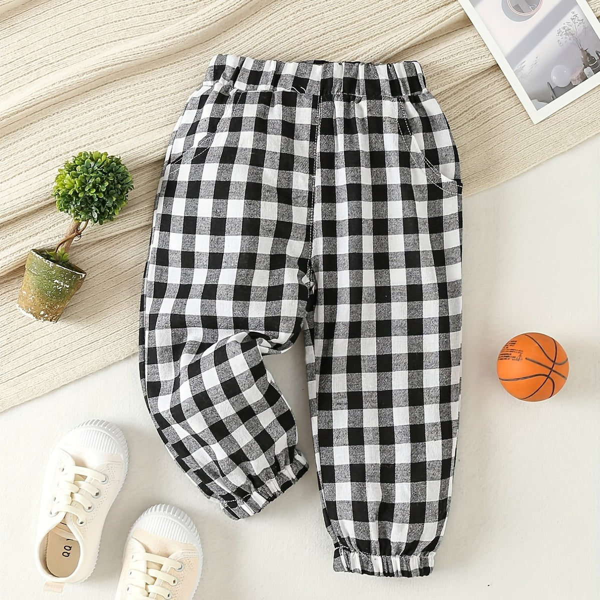 Boys Plaid Long Pants Elastic Waist Casual Kids Clothes