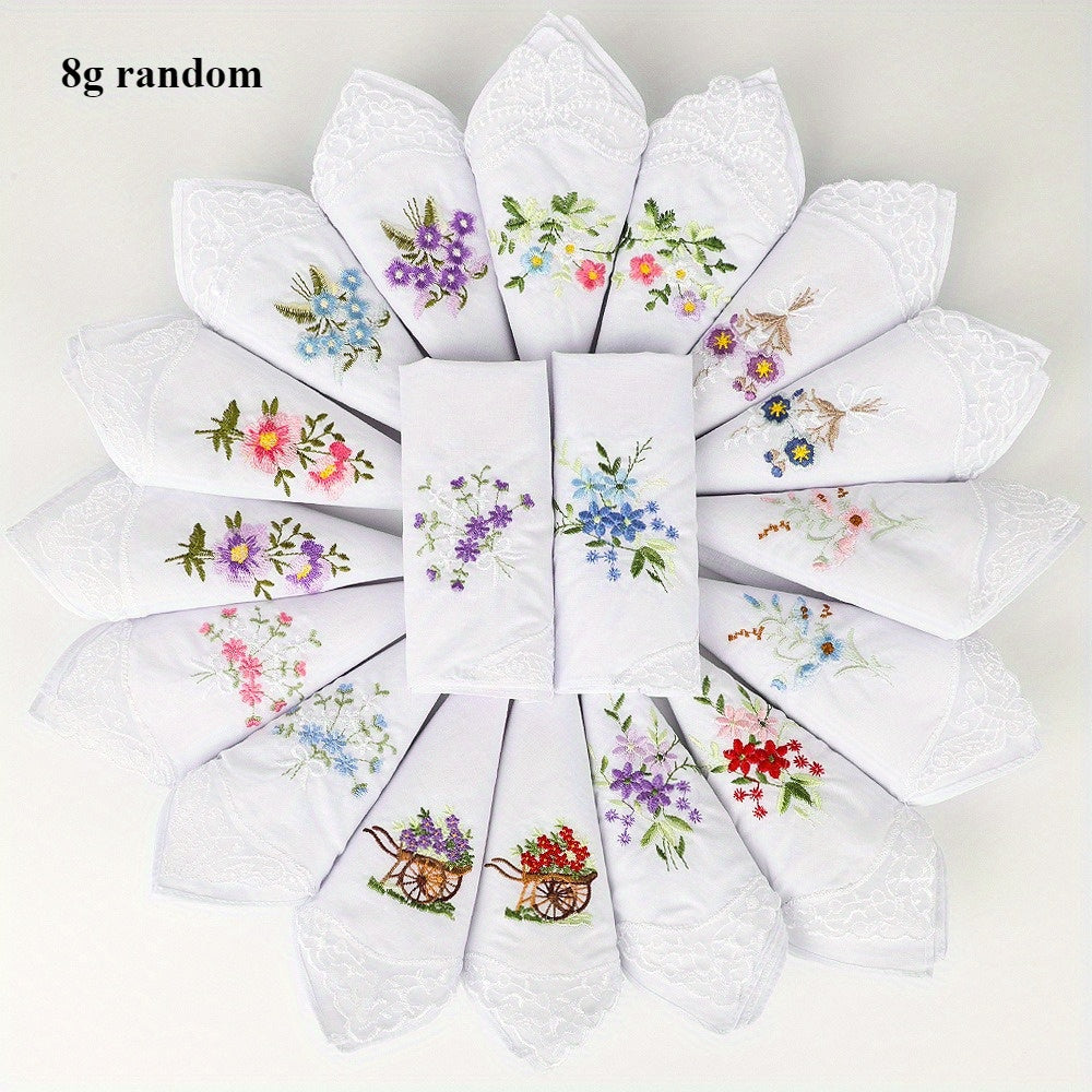 8 Pack 10.83Inch Embroidered Square Scarves Lightweight Lace Handkerchiefs