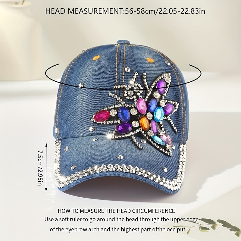 Bee Patch Baseball Cap Y2K Denim Hat Distressed Dad Hat For Women