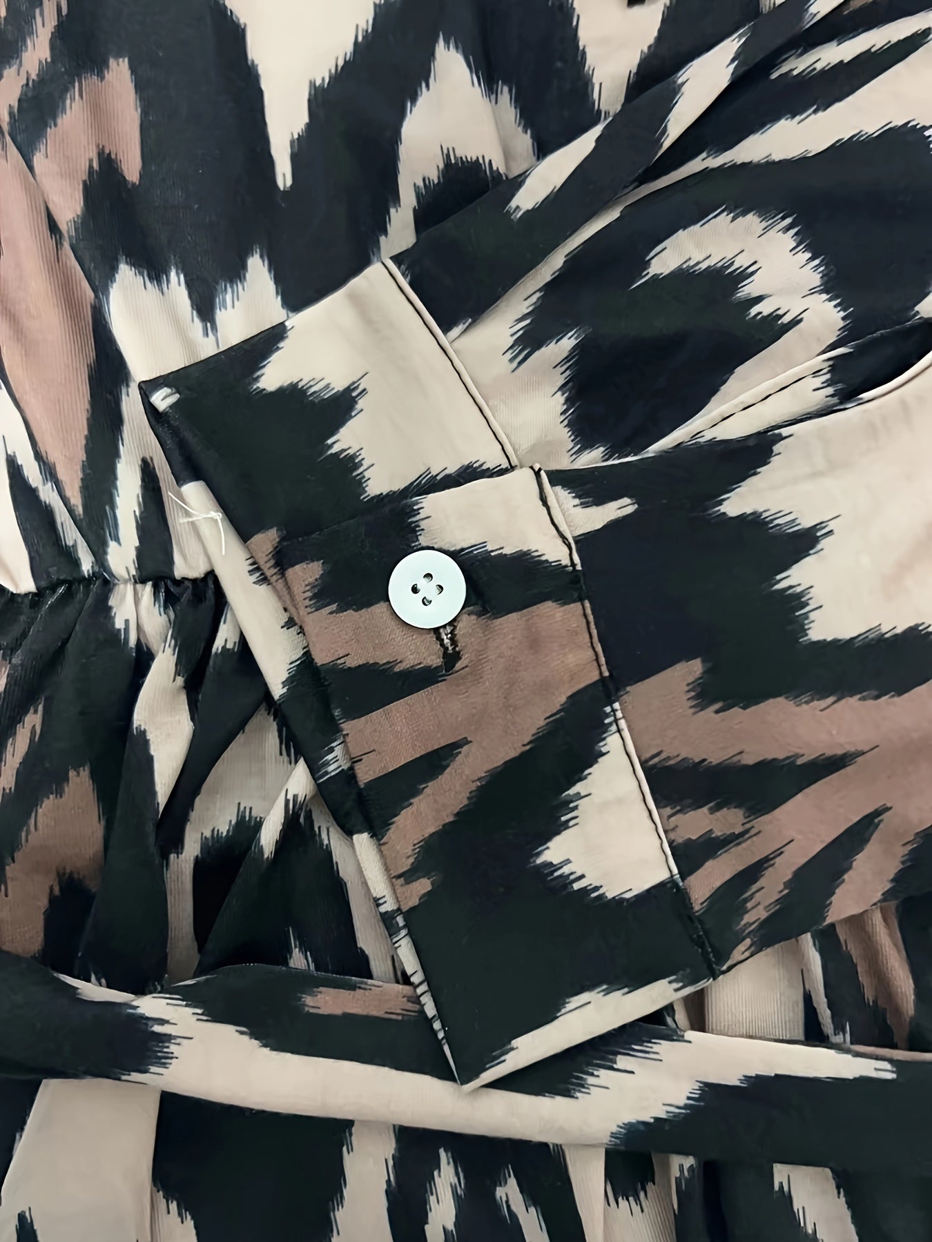  Allover Print Button Up Long Sleeve V Neck Knee Length Dress