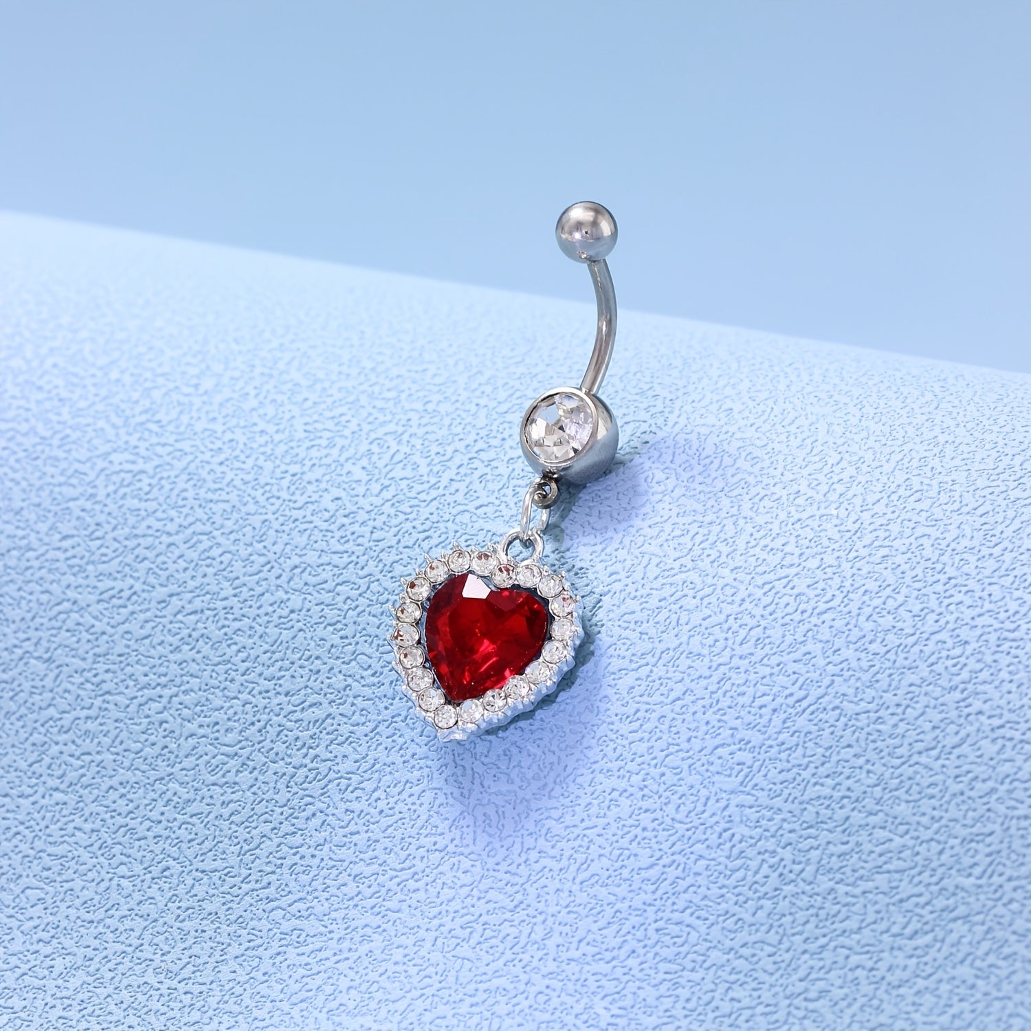 Heart Charm Belly Button Ring Stainless Steel Zircon Body Jewelry