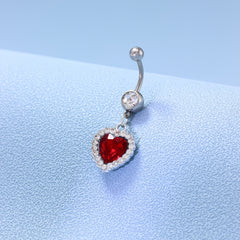 Heart Charm Belly Button Ring Stainless Steel Zircon Body Jewelry