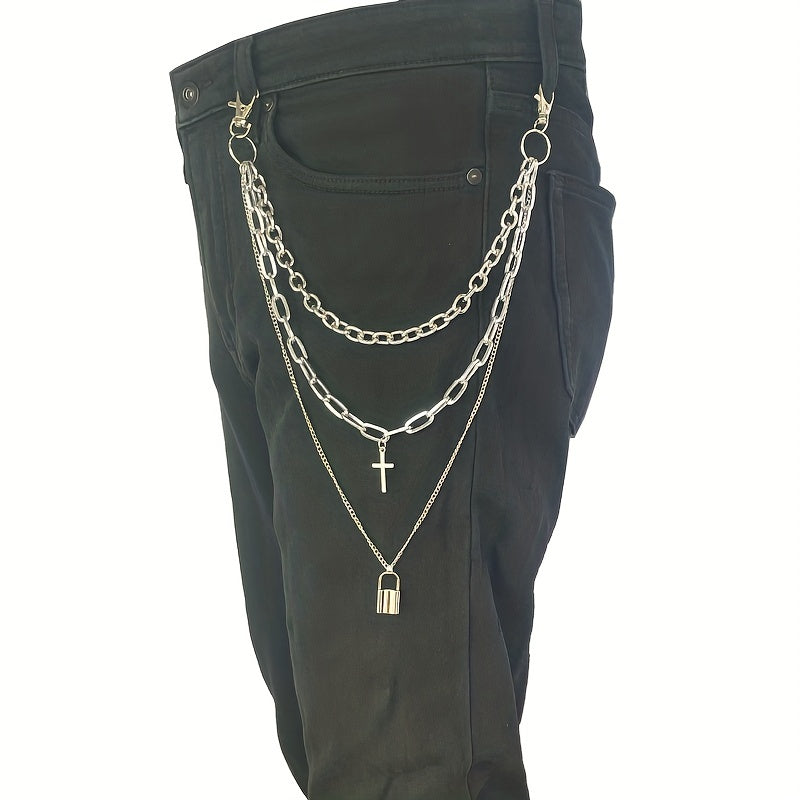 Lock And Cross Pendant Metal Chain Men's Waist Chain