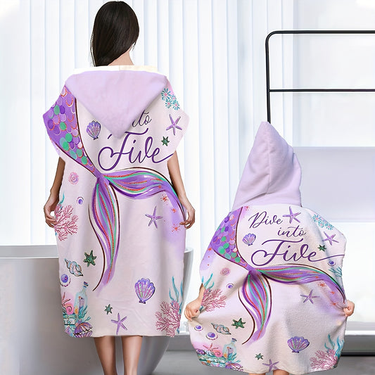 Mermaid Printed Hooded Bathrobe Soft Microfiber Towel