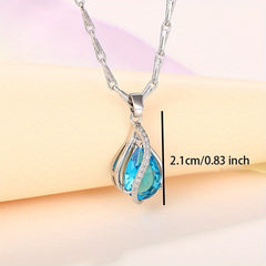 925 Silver Plated Aquamarine Gemstone Pendant Necklace for Women