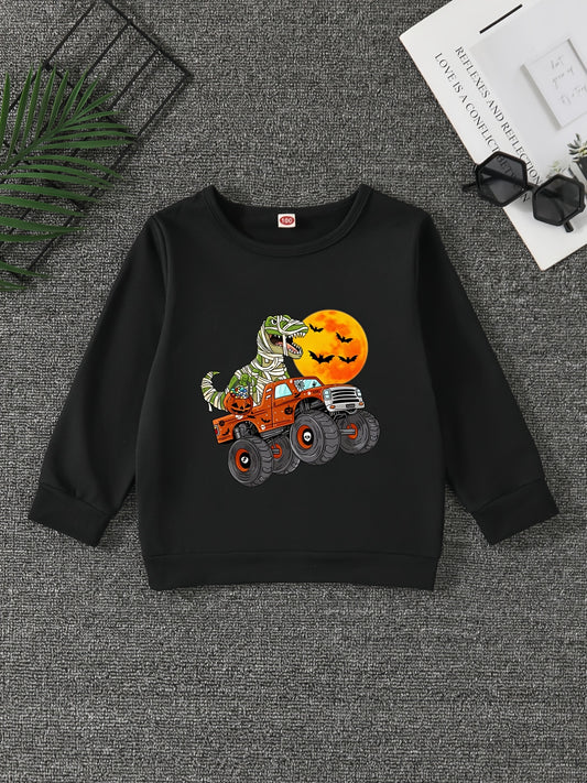 Boys Halloween Dino Driver Sweatshirt with Stretch Fabric