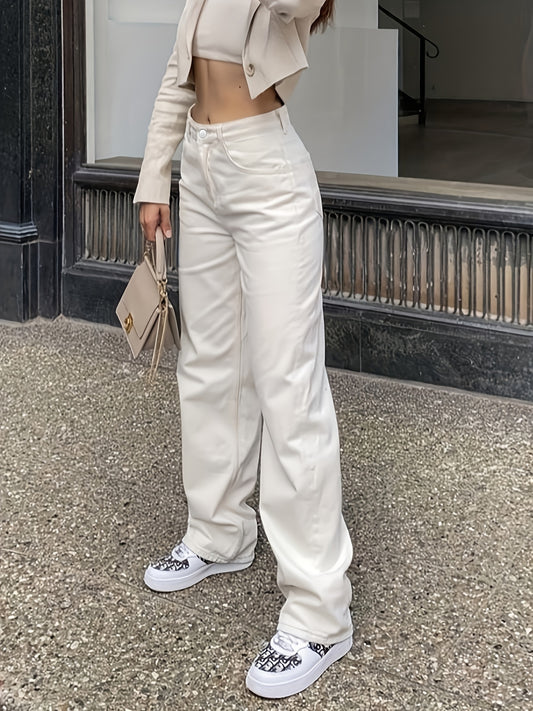 Wide Leg Jeans Mid Rise Denim Pants