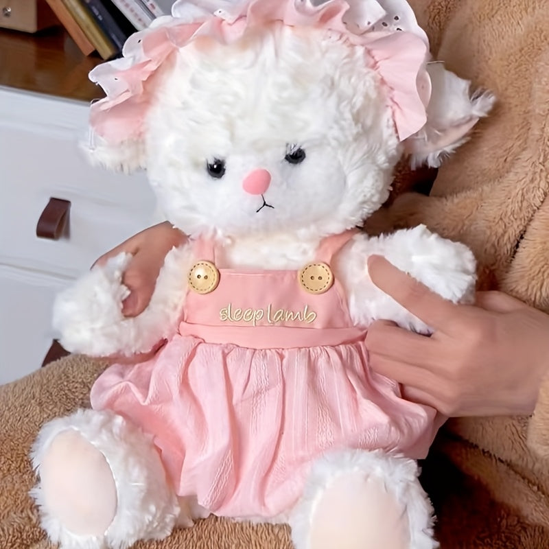 Adorable Plush Sheep Doll Soft Pink & Fluffy Sheep with Golden Bell