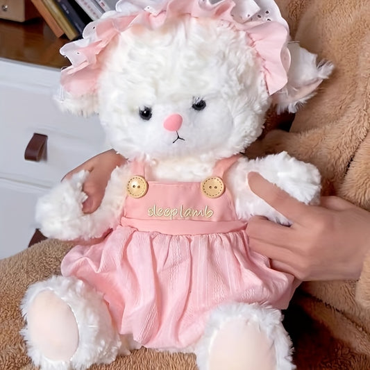 Adorable Plush Sheep Doll Soft Pink & Fluffy Sheep with Golden Bell