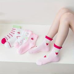5 Pairs Kids Cotton Mesh Tube Socks Breathable Cartoon Baby Socks