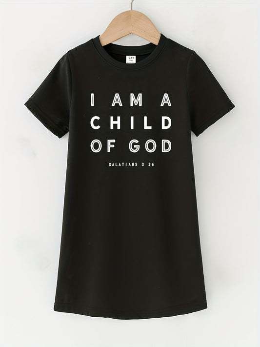 Toddler Girls Crew Neck I'm Child Of God Print T Shirt Dress Kids Summer Clothes