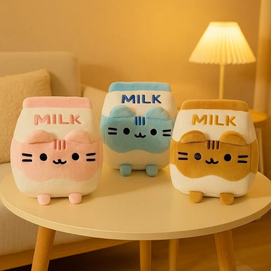 Brown Pink Milk Carton Cat Plush Toy, Realistic Soft Stuffed Animal