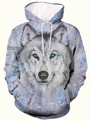 Wolf 3D Print Hoodie Kangaroo Pocket Pullover Mens Clothing